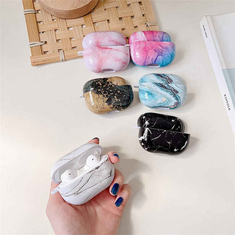 For Xiaomi Redmi Buds 4 Pro Earphone Case Hard PC Stylish Marble Pattern Water Transfer Printing Charging Box Protective Cover - Black Marble