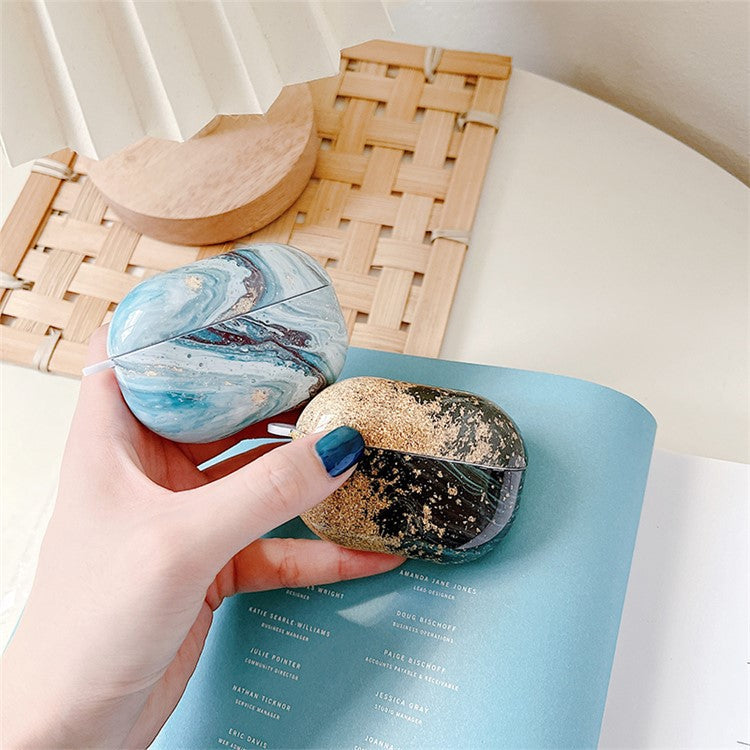 For Xiaomi Redmi Buds 4 Pro Earphone Case Hard PC Stylish Marble Pattern Water Transfer Printing Charging Box Protective Cover - Blue Gold Marble