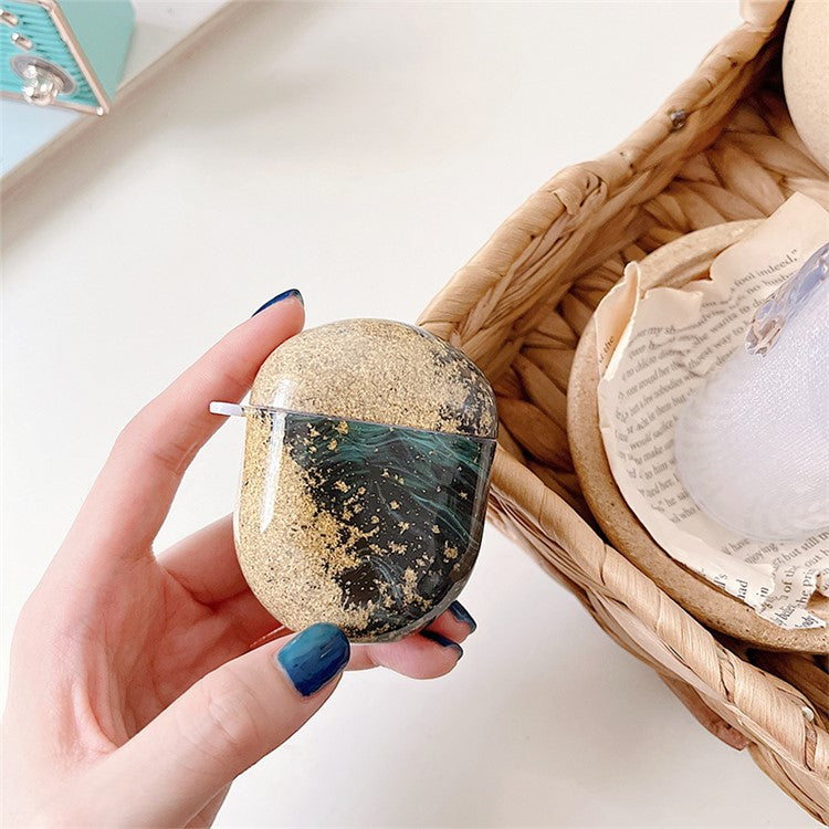 For Xiaomi Redmi Buds 4 Hard PC Marble Pattern Water Transfer Printing Earphone Charging Case Anti-drop Protective Cover - Black Gold Marble