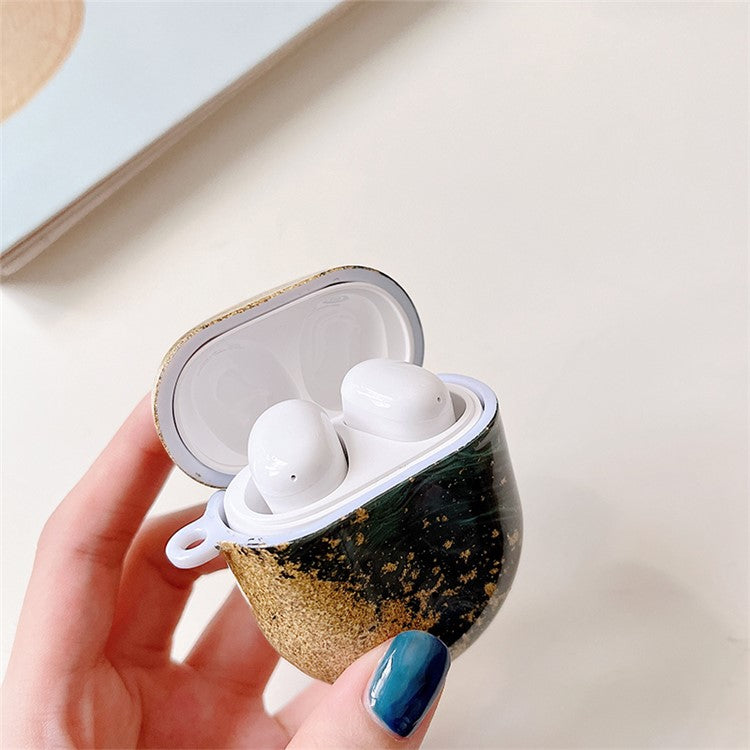 For Xiaomi Redmi Buds 4 Hard PC Marble Pattern Water Transfer Printing Earphone Charging Case Anti-drop Protective Cover - Black Gold Marble