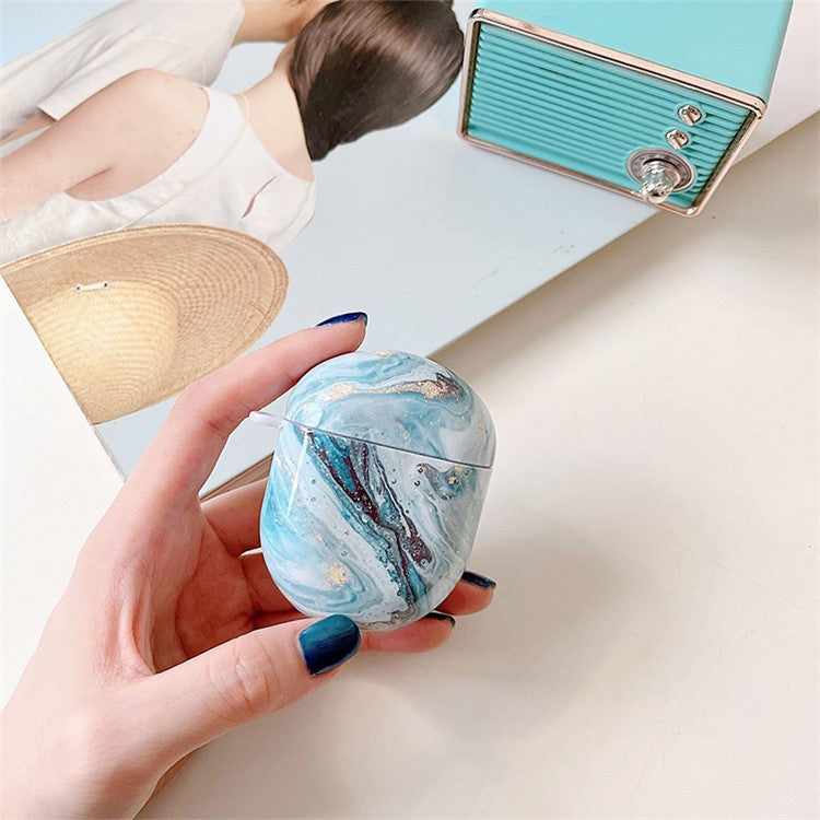 For Xiaomi Redmi Buds 4 Hard PC Marble Pattern Water Transfer Printing Earphone Charging Case Anti-drop Protective Cover - Blue Gold Marble