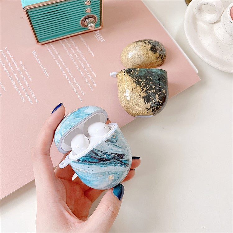 For Xiaomi Redmi Buds 4 Hard PC Marble Pattern Water Transfer Printing Earphone Charging Case Anti-drop Protective Cover - Blue Gold Marble