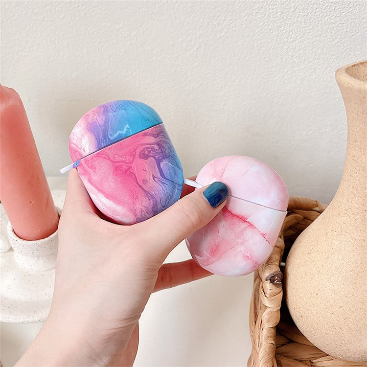 For Xiaomi Redmi Buds 4 Hard PC Marble Pattern Water Transfer Printing Earphone Charging Case Anti-drop Protective Cover - Pink Blue Marble