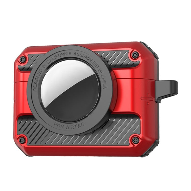 2 in 1 Protective Case for AirPods 3+AirTag Auto Spring Opening Bluetooth Earbuds Cover with Anti-Lost Hook - Red
