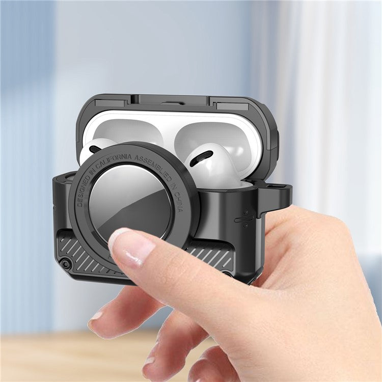 2 in 1 Protective Case for AirPods 3+AirTag Auto Spring Opening Bluetooth Earbuds Cover with Anti-Lost Hook - Yellow