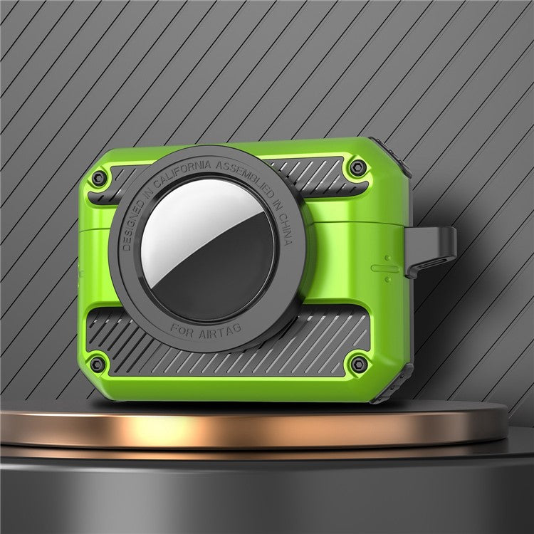 2 in 1 Protective Case for AirPods 3+AirTag Auto Spring Opening Bluetooth Earbuds Cover with Anti-Lost Hook - Light Green