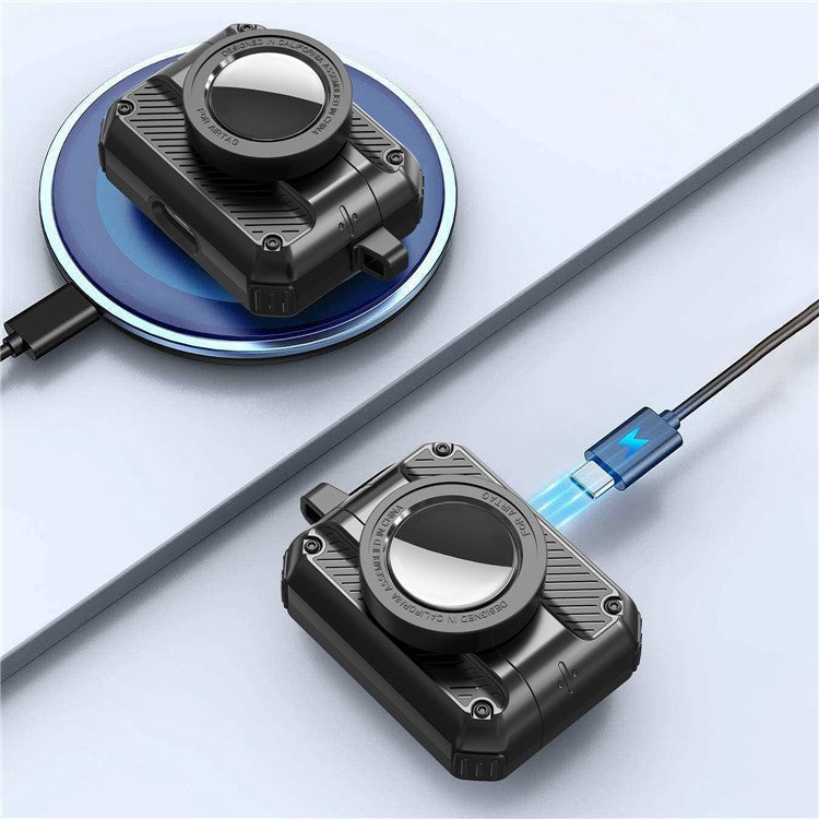 2 in 1 Protective Case for AirPods 3+AirTag Auto Spring Opening Bluetooth Earbuds Cover with Anti-Lost Hook - Dark Blue