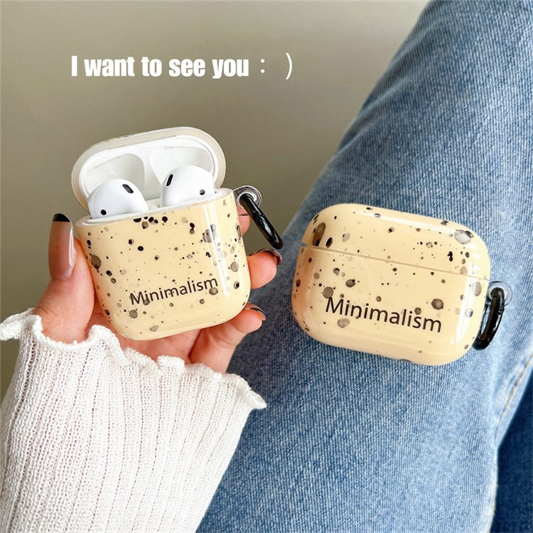 For Apple AirPods with Charging Case (2016) / (2019) / AirPods with Wireless Charging Case (2019) Anti-Drop Cover Ink Style Dot IMD Portable Earbuds TPU Cover with Buckle