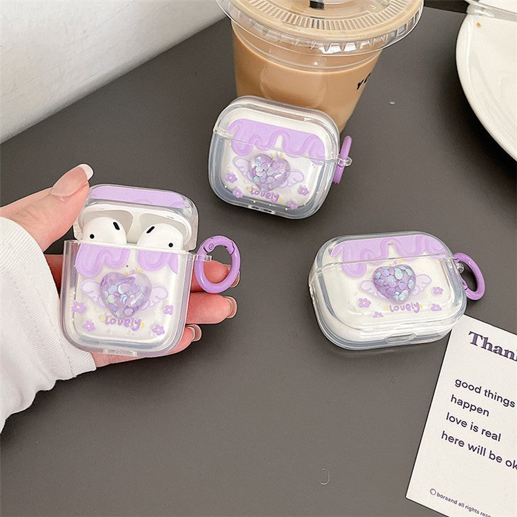 For Apple AirPods with Charging Case (2016) / (2019) / AirPods with Wireless Charging Case (2019) Heart Flower Pattern Protective Cover Soft TPU Bluetooth Earphone Charging Box with Buckle