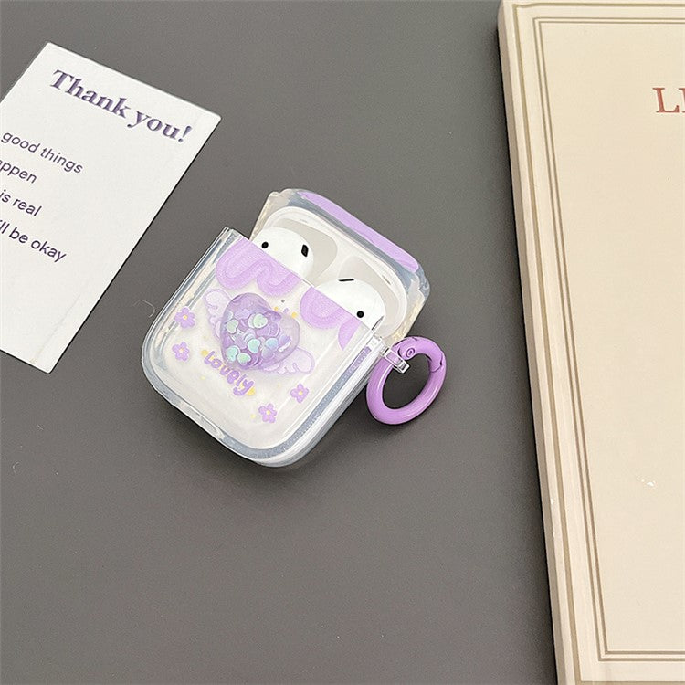 For Apple AirPods with Charging Case (2016) / (2019) / AirPods with Wireless Charging Case (2019) Heart Flower Pattern Protective Cover Soft TPU Bluetooth Earphone Charging Box with Buckle