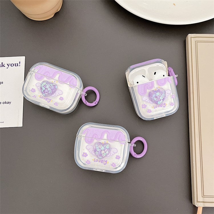 For Apple AirPods with Charging Case (2016) / (2019) / AirPods with Wireless Charging Case (2019) Heart Flower Pattern Protective Cover Soft TPU Bluetooth Earphone Charging Box with Buckle