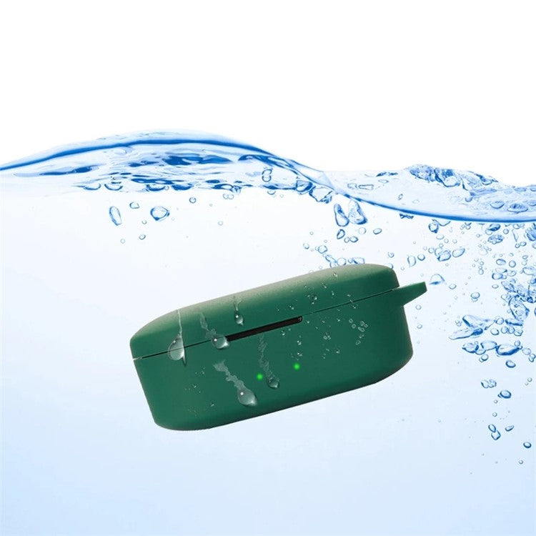Anti-shock Protection Case for QCY T2C Earphone Charging Box, Silicone Headset Soft Cover with Anti-Lost Buckle - Dark Blue