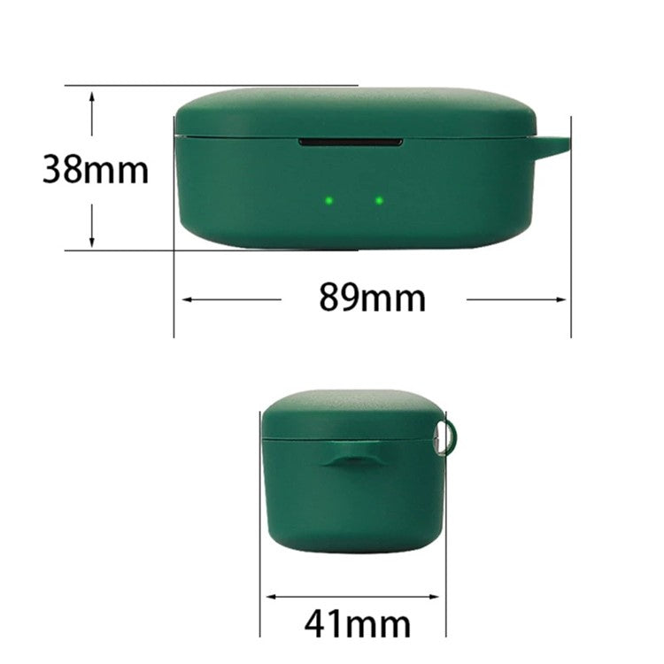 Anti-shock Protection Case for QCY T2C Earphone Charging Box, Silicone Headset Soft Cover with Anti-Lost Buckle - Blackish Green