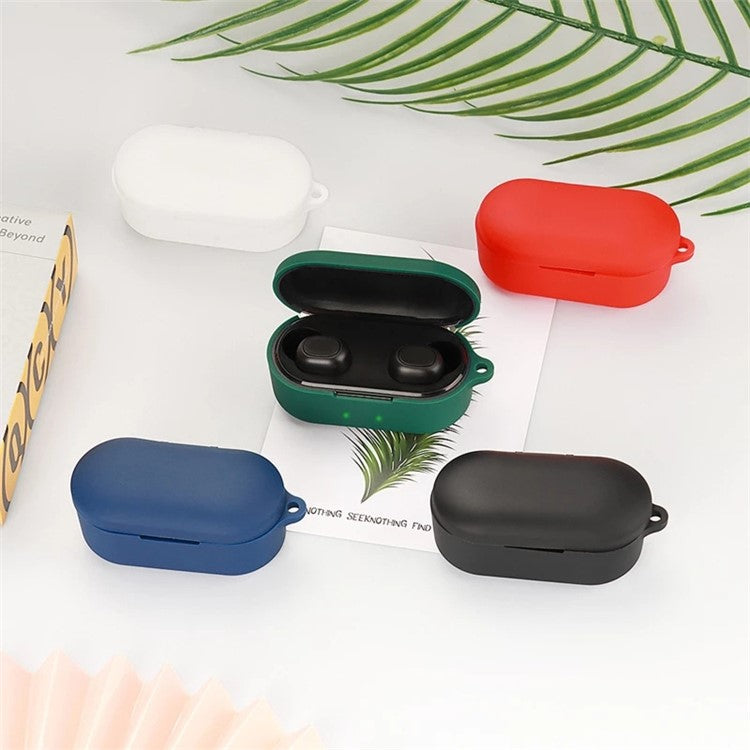 Anti-shock Protection Case for QCY T2C Earphone Charging Box, Silicone Headset Soft Cover with Anti-Lost Buckle - Black
