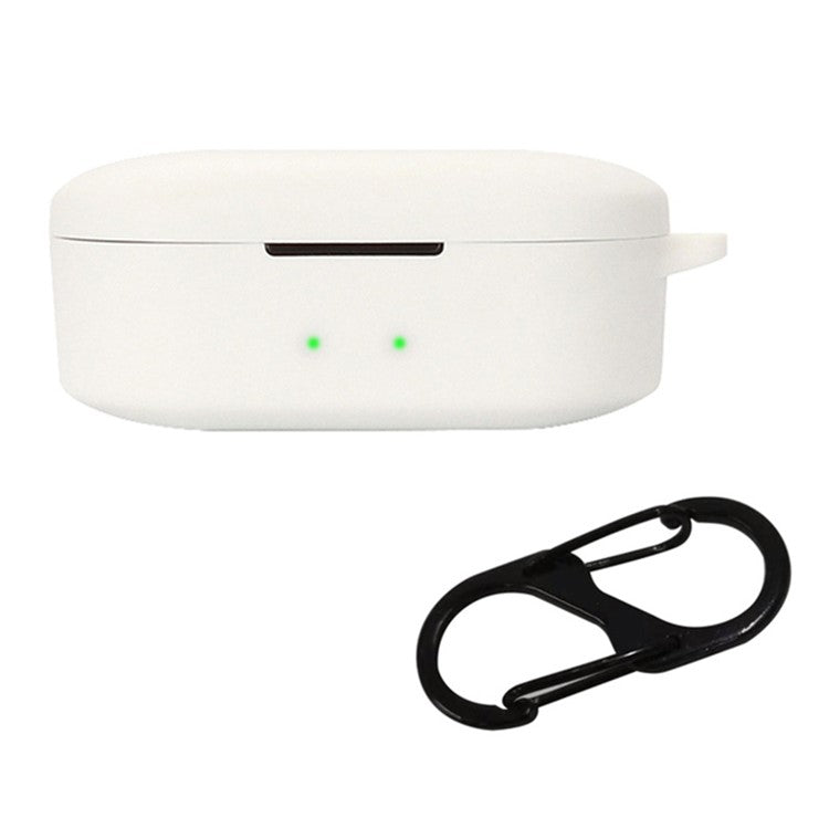 Anti-shock Protection Case for QCY T2C Earphone Charging Box, Silicone Headset Soft Cover with Anti-Lost Buckle - White
