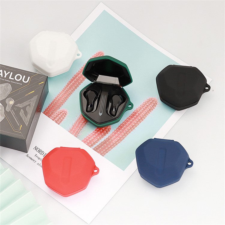 Anti-scratch Silicone Cover for Haylou G3 Earphone Bluetooth Charging Box Headset Protection Shell with Buckle - Blackish Green