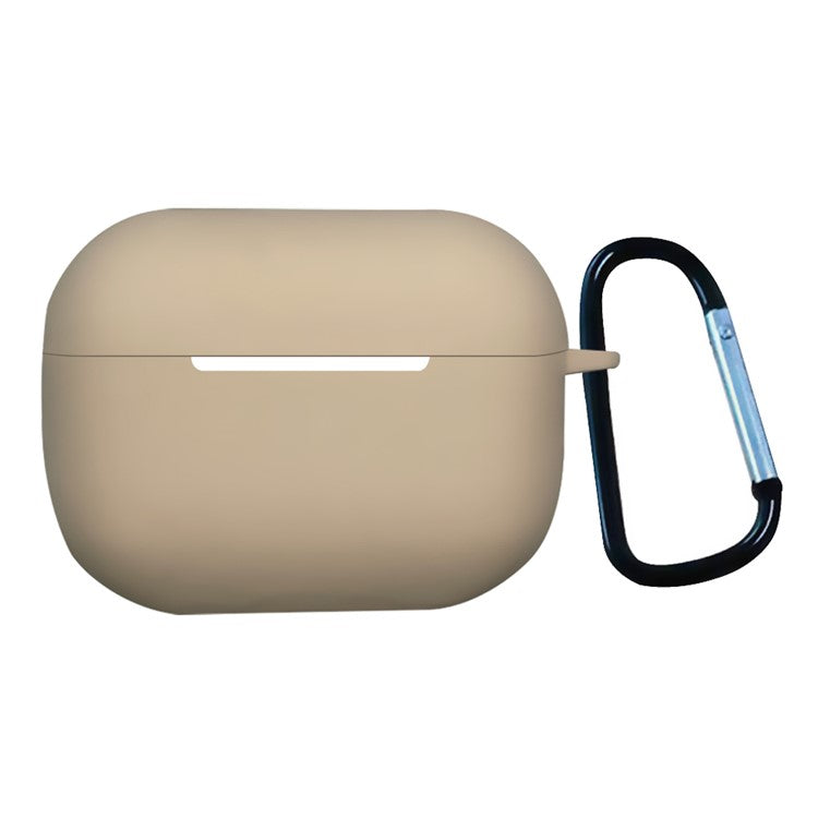 For AirPods Pro 2 Shockproof Bluetooth Earphones Case 2.2mm Soft Silicone Thickened Protective Cover with Anti-lost Buckle - Milk Tea Color