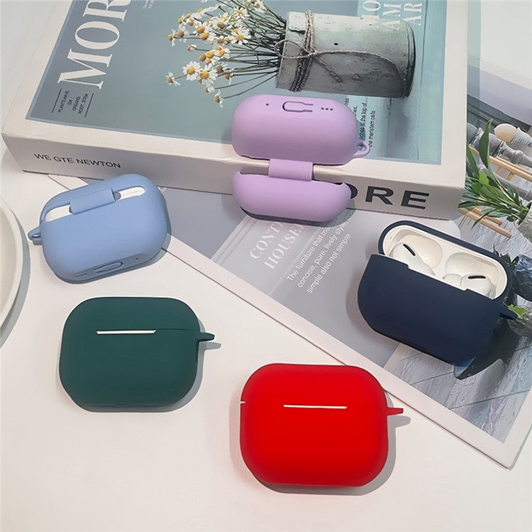 For AirPods Pro 2 Shockproof Bluetooth Earphones Case 2.2mm Soft Silicone Thickened Protective Cover with Anti-lost Buckle - Lavender Gray