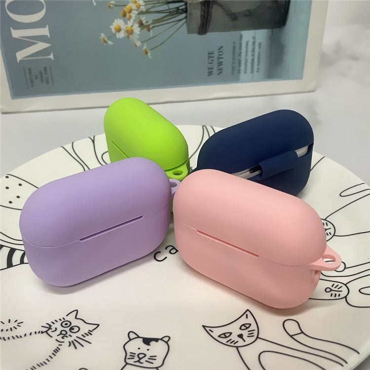 For AirPods Pro 2 Shockproof Bluetooth Earphones Case 2.2mm Soft Silicone Thickened Protective Cover with Anti-lost Buckle - Lavender Gray