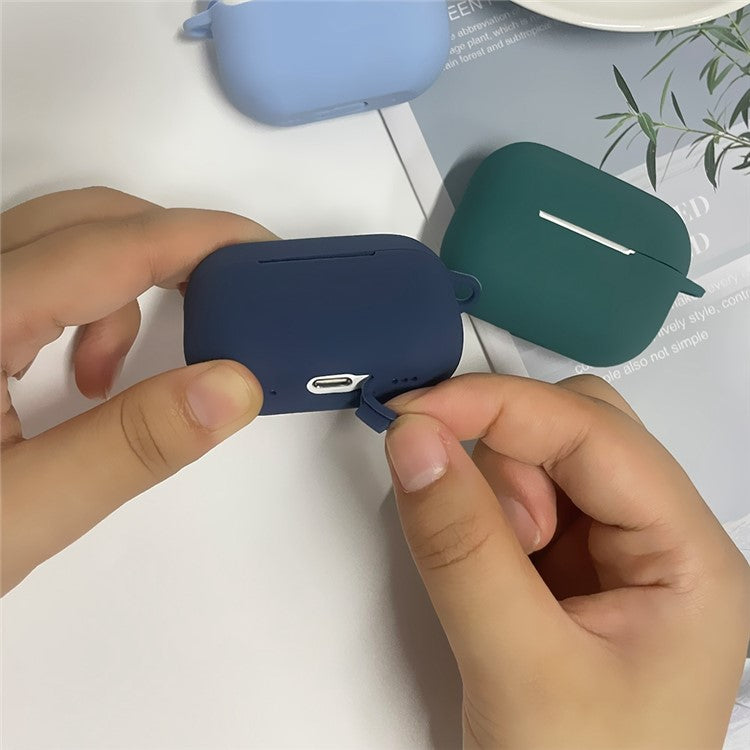 For AirPods Pro 2 Shockproof Bluetooth Earphones Case 2.2mm Soft Silicone Thickened Protective Cover with Anti-lost Buckle - Lavender Gray