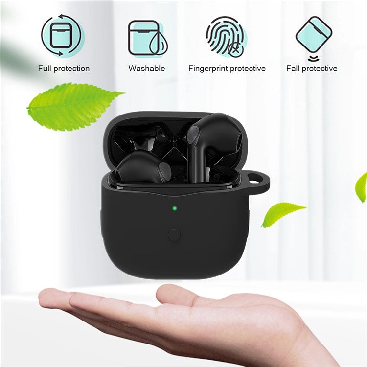 Anti-shock Protection Case for SoundPEATS Air3 Earphone Charging Box, Silicone Soft Cover with Carrying Buckle - Black