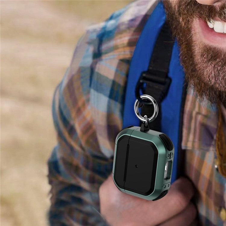 For AirPods Pro 2 Carbon Charging Case Cover Bluetooth Earbuds Protector Shockproof Cover Dual Color TPU+PC Case with Buckle - White