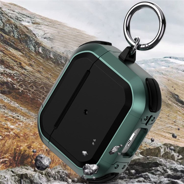 For AirPods Pro 2 Carbon Charging Case Cover Bluetooth Earbuds Protector Shockproof Cover Dual Color TPU+PC Case with Buckle - Gold