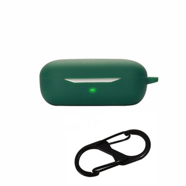 Drop Protection Case for Huawei FreeBuds SE Earphone Charging Box, Silicone Soft Cover with Carrying Buckle - Blackish Green