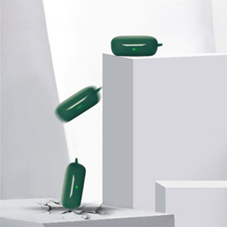 Drop Protection Case for Huawei FreeBuds SE Earphone Charging Box, Silicone Soft Cover with Carrying Buckle - Matcha Green