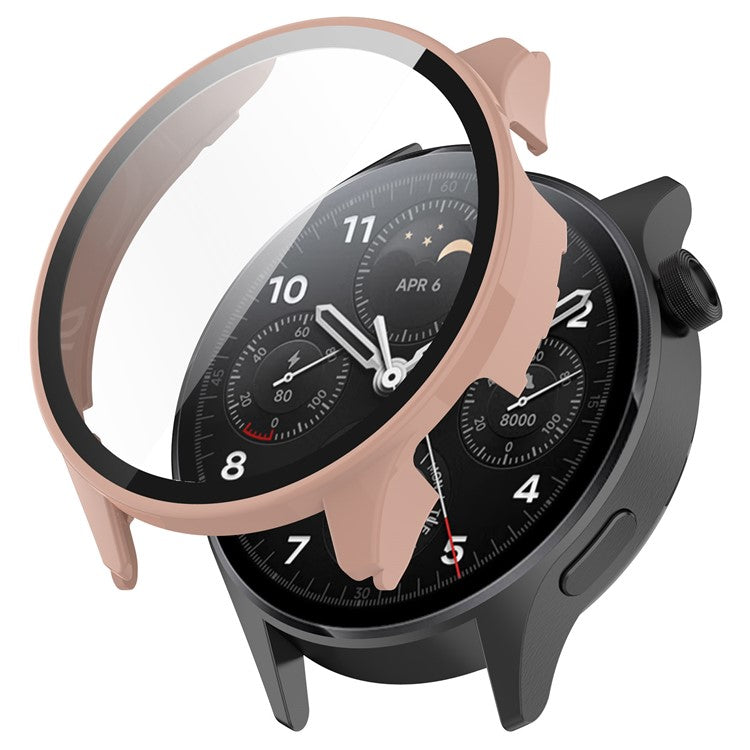 Anti-Scratch Hard PC Case for Xiaomi Watch S1 Pro Smart Watch Protective Case with Tempered Glass Screen Protector - Pink