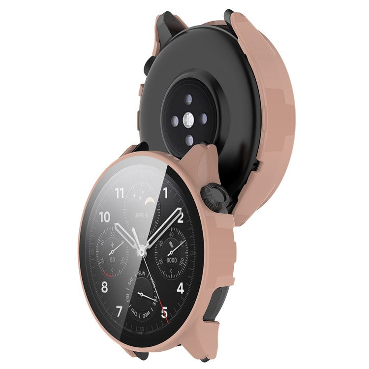 Anti-Scratch Hard PC Case for Xiaomi Watch S1 Pro Smart Watch Protective Case with Tempered Glass Screen Protector - Pink