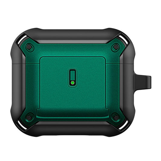 For Apple AirPods 3 Charging Case Cover Drop Proof Dual Color Protective Cover Slide Open TPU+PC Case - Black  /  Green