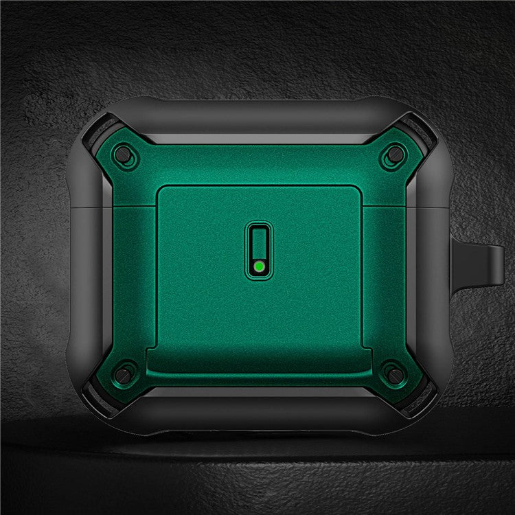 For Apple AirPods 3 Charging Case Cover Drop Proof Dual Color Protective Cover Slide Open TPU+PC Case - Black  /  Green