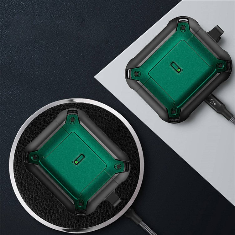 For Apple AirPods 3 Charging Case Cover Drop Proof Dual Color Protective Cover Slide Open TPU+PC Case - Black  /  Green