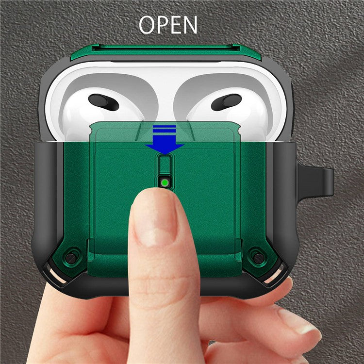 For Apple AirPods 3 Charging Case Cover Drop Proof Dual Color Protective Cover Slide Open TPU+PC Case - Black