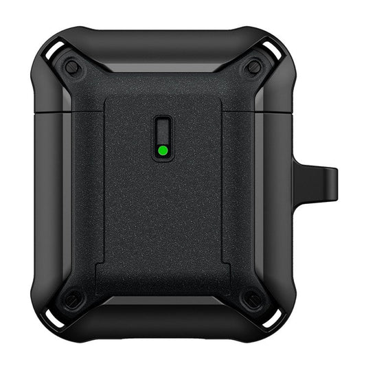 For Apple AirPods with Charging Case (2016)  /  (2019)  /  AirPods with Wireless Charging Case (2019) Dual Color Protective Cover Slide Open TPU+PC Case - Black