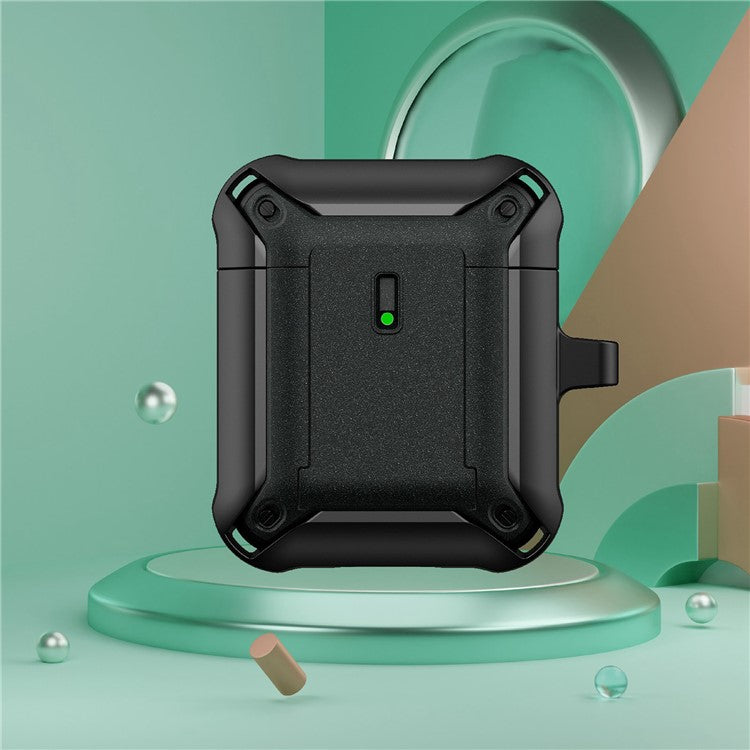For Apple AirPods with Charging Case (2016)  /  (2019)  /  AirPods with Wireless Charging Case (2019) Dual Color Protective Cover Slide Open TPU+PC Case - Black