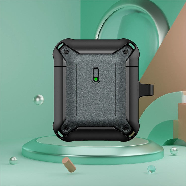 For Apple AirPods with Charging Case (2016)  /  (2019)  /  AirPods with Wireless Charging Case (2019) Dual Color Protective Cover Slide Open TPU+PC Case - Black / Grey