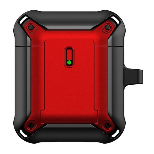 For Apple AirPods with Charging Case (2016)  /  (2019)  /  AirPods with Wireless Charging Case (2019) Dual Color Protective Cover Slide Open TPU+PC Case - Black / Red