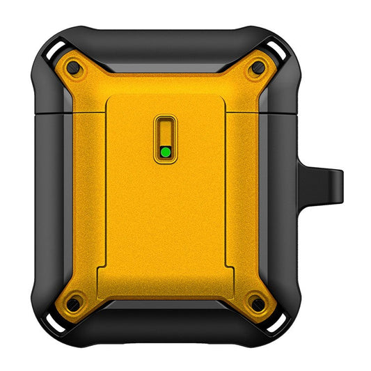 For Apple AirPods with Charging Case (2016)  /  (2019)  /  AirPods with Wireless Charging Case (2019) Dual Color Protective Cover Slide Open TPU+PC Case - Black / Yellow