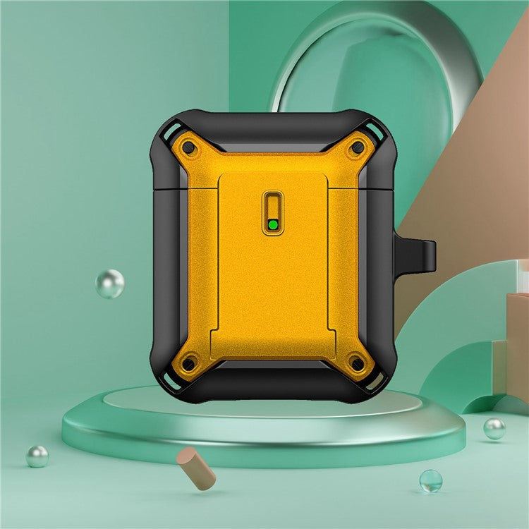 For Apple AirPods with Charging Case (2016)  /  (2019)  /  AirPods with Wireless Charging Case (2019) Dual Color Protective Cover Slide Open TPU+PC Case - Black / Yellow