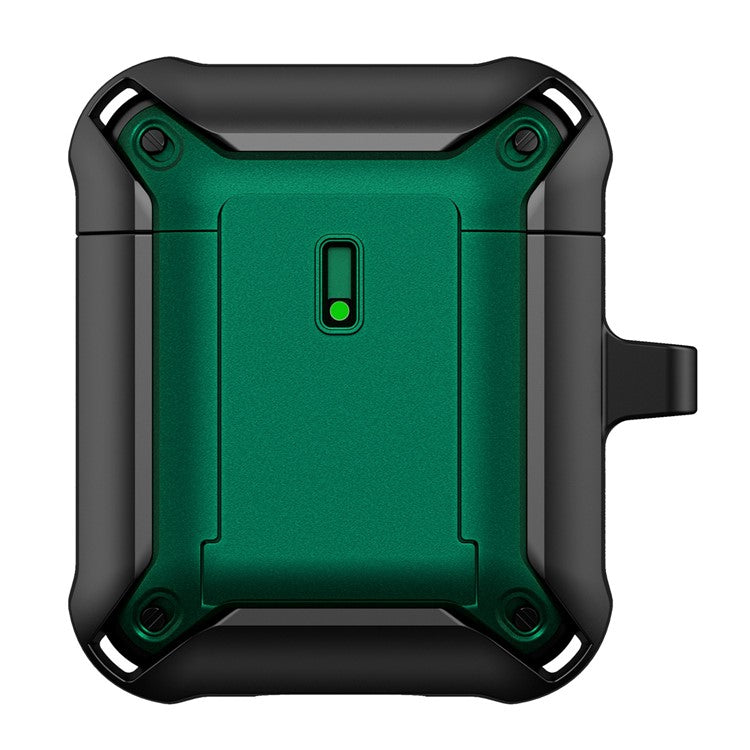 For Apple AirPods with Charging Case (2016)  /  (2019)  /  AirPods with Wireless Charging Case (2019) Dual Color Protective Cover Slide Open TPU+PC Case - Black / Green