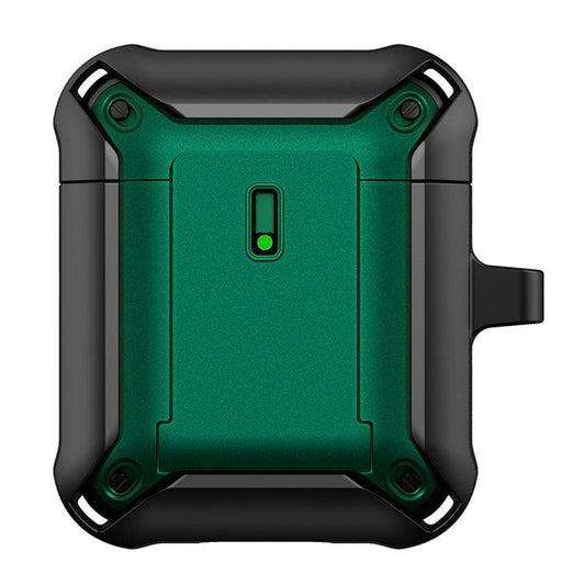 For Apple AirPods with Charging Case (2016)  /  (2019)  /  AirPods with Wireless Charging Case (2019) Dual Color Protective Cover Slide Open TPU+PC Case - Black / Green