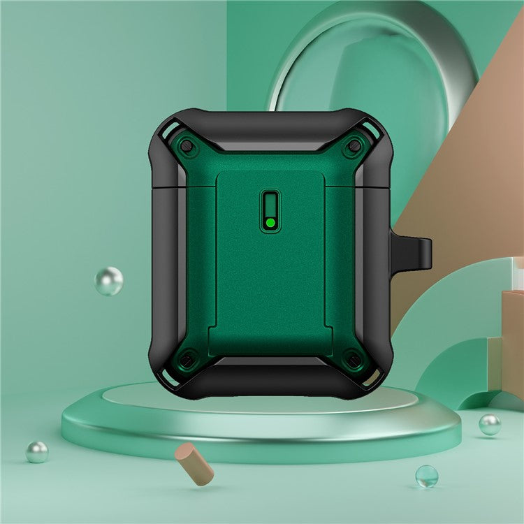 For Apple AirPods with Charging Case (2016)  /  (2019)  /  AirPods with Wireless Charging Case (2019) Dual Color Protective Cover Slide Open TPU+PC Case - Black / Green