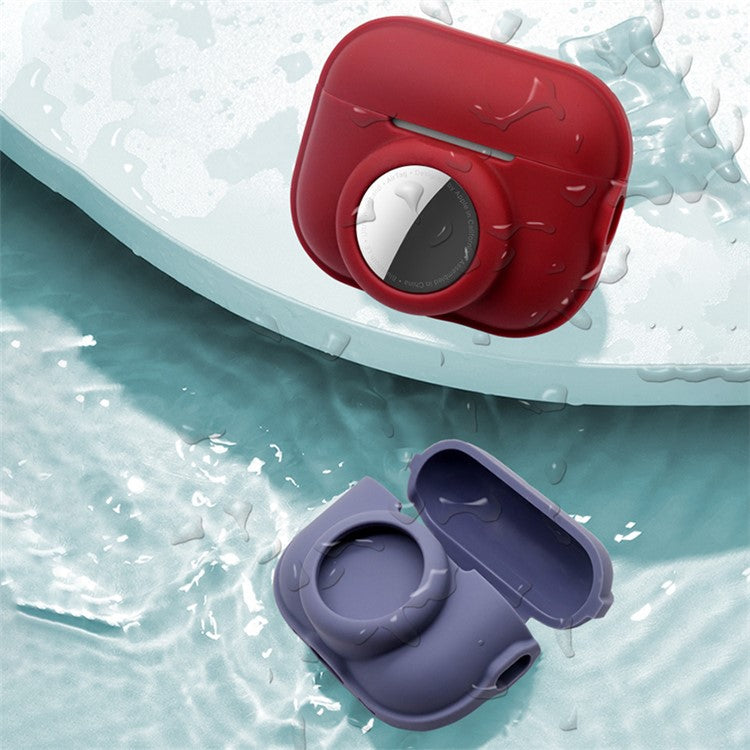 For Apple AirPods Pro 2 + for AirTag 2-in-1 Silicone Protective Cover Anti-drop Case (without Hanging Rope) - Wine Red