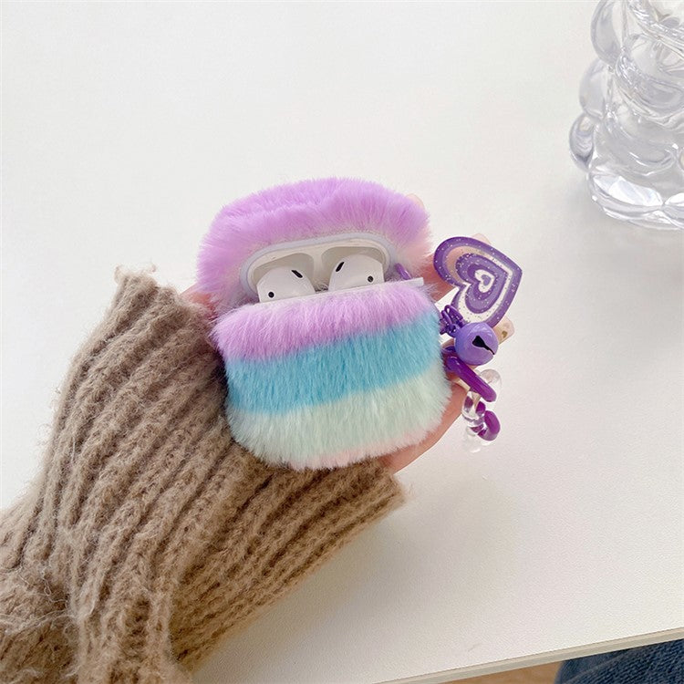 For AirPods with Charging Case (2016) / (2019) / AirPods with Wireless Charging Case (2019) Color Splicing Stylish Plush Earphone Case Winter Protective Cover with Heart Pendant - Purple / Blue
