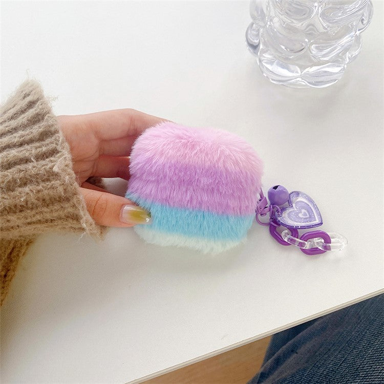 For Apple AirPods 3 Color Splicing Soft Plush Bluetooth Earphone Case Anti-drop Protective Cover with Heart Pendant - Purple / Blue