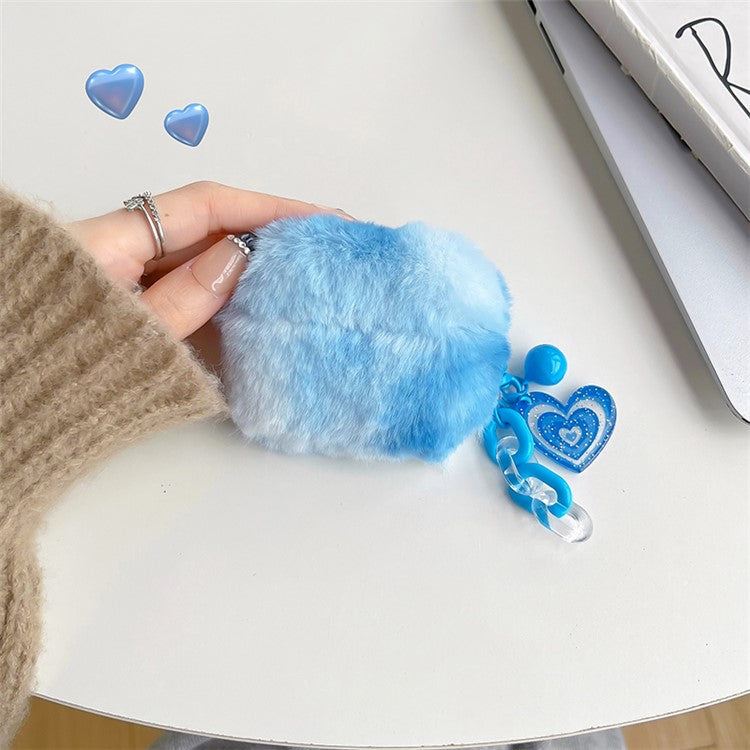 For Apple AirPods Pro Color Splicing Cute Plush Bluetooth Earphone Case Warm Anti-drop Cover with Heart Pendant - Blue / White
