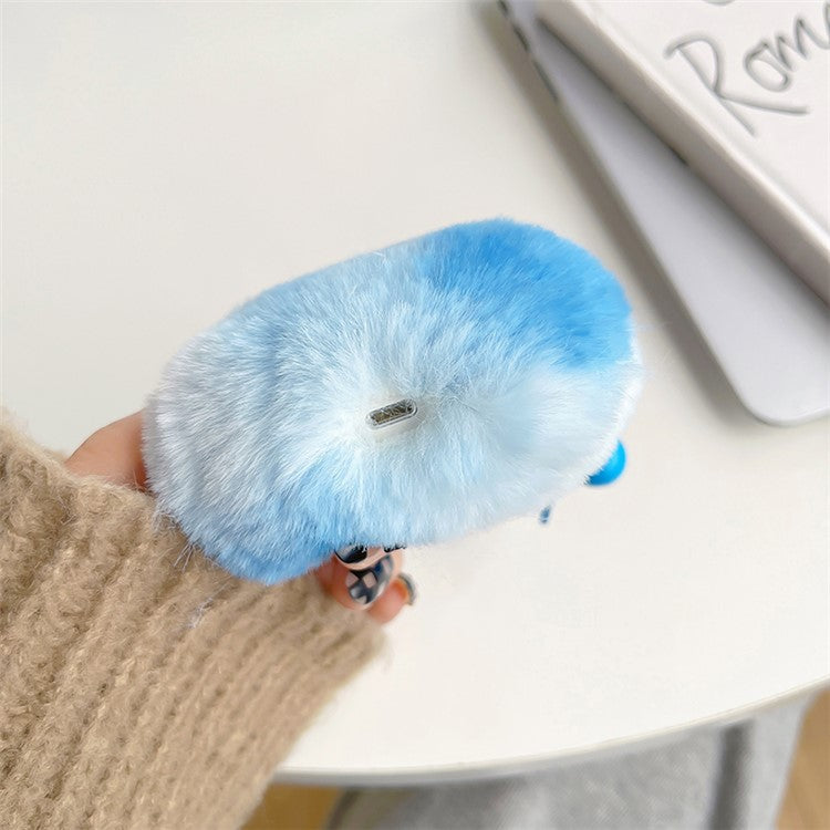 For Apple AirPods Pro Color Splicing Cute Plush Bluetooth Earphone Case Warm Anti-drop Cover with Heart Pendant - Blue / White