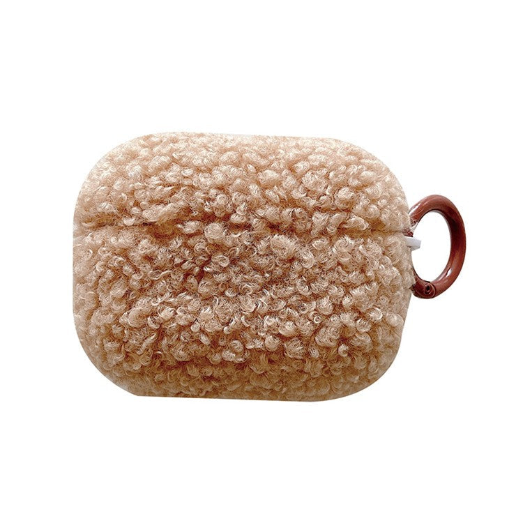 For Apple AirPods Pro 2 Solid Color Plush Earphone Case Bluetooth Earphone Earbud Anti-scratch TPU Cover with Buckle - Brown